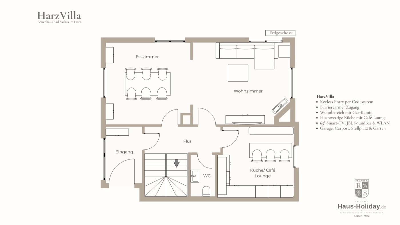 Grundriss Erdgeschoss HarzVilla Bad Sachsa – Ferienhaus 130 m²